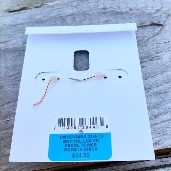 NWT CHARTER CLUB GOLD TONE CLEAR CRYSTAL GRAY BEAD POST DROP EARRINGS - Picture 5 of 5